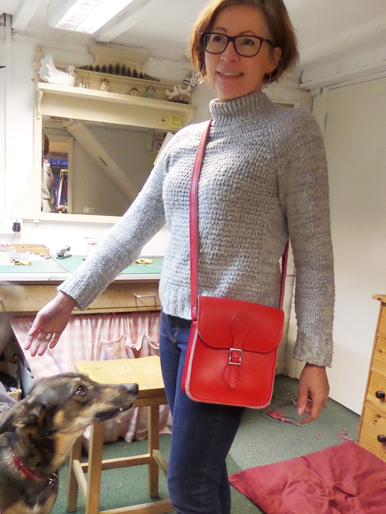 Hilary-Johnson-Handmade-Sarah-with-ther-red-bag-she-made-in-the-workshop