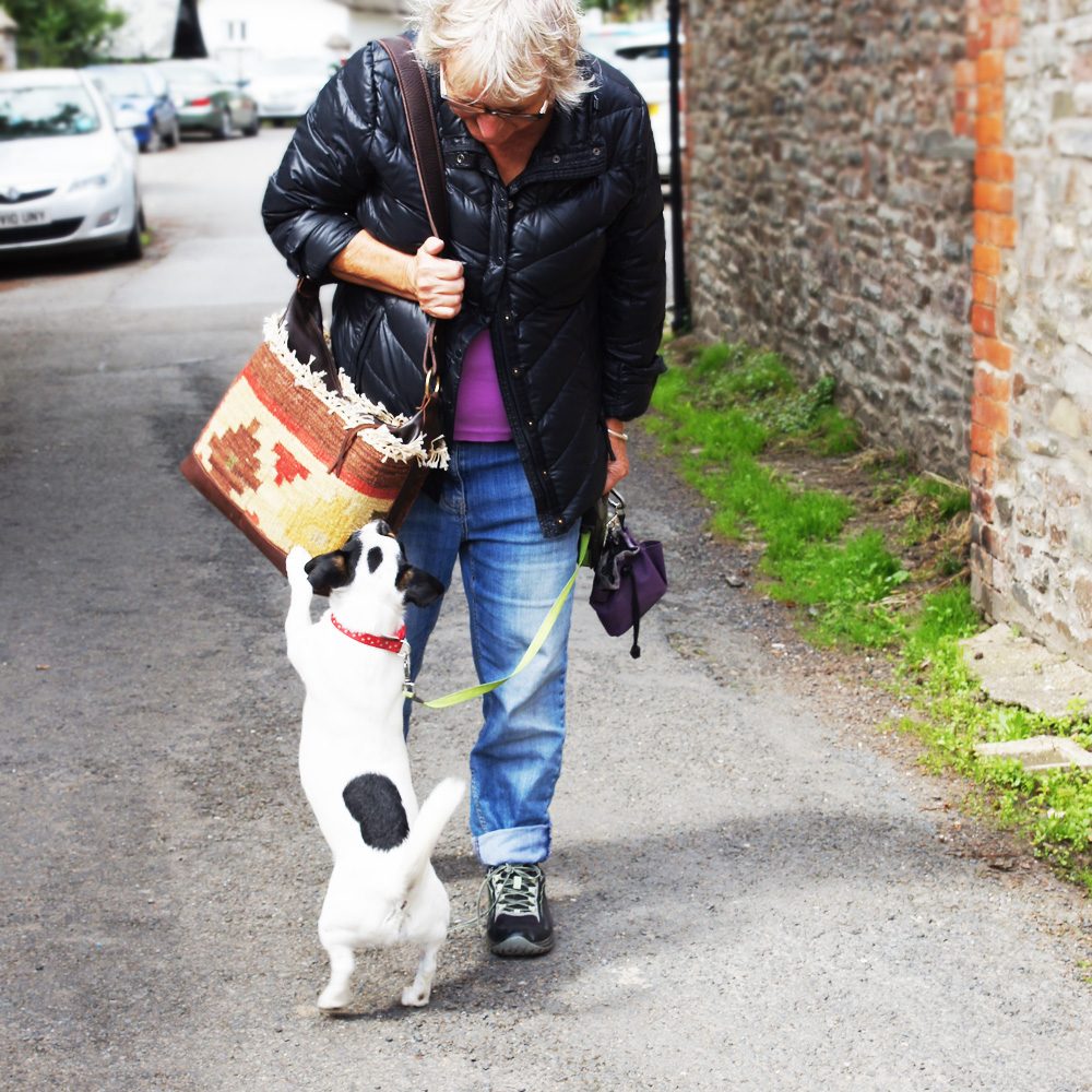 Bet and Meg with a limited edition fringed magic carpet bucket bag in Chulmleigh