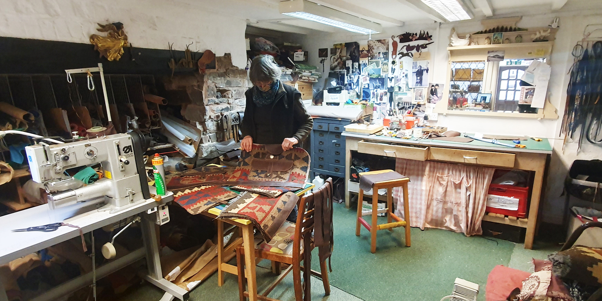 Hilary Johnson making Magic Carpet bags in her workshop